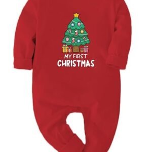 Zeezeezoo My First Christmas Baby Dress Outfit | 100% Cotton Clothes Full-Sleeve Bodysuit for Newborn Baby Boy & Girl Photoshoot