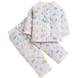 POLKA TOTS Baby Jhabla & Pant Set | 100% Cotton Muslin | Full Sleeve Printed Top + Soft Bottom | Unisex Outfit for New Born, & Toddlers