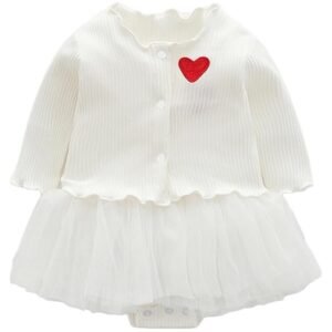 TASLAR Baby Girls Chic Designed Clothes Embroider Heart Floral Long Sleeve Jacket & Sleeveless Lace Tutu Romper Set Coat Outfit Comfortable Dress