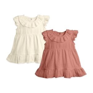 Kidbea® Baby Girls Midi/Knee Frocks Birthday Gift | Summer Dress | New Cute Trendy Frock Made with 100% Linen Fabrics