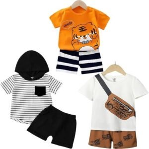 Lofn Unisex-Child Cotton Clothing Sets for Baby Boys & Baby Girls Printed Kids Clothing Sets - Unisex Clothing sets Half sleeve T-Shirt & Shorts Pack Of 3