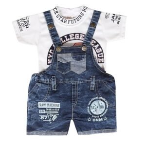 Cutie Kiddies Double Pocket Baby Dungaree Trendy Denim Dungaree with Cotton T-Shirt for
