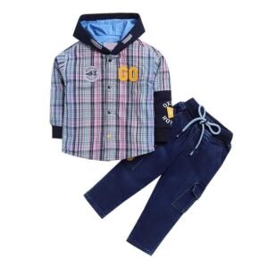 Hopscotch Baby Boys Plaid Print Full Sleeves Multicolor Jeans set