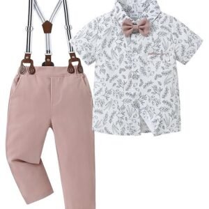 SANMIO Toddler Baby Boy Clothes Suit Gentleman Wedding Outfits, Formal Dress Shirt with Bowtie