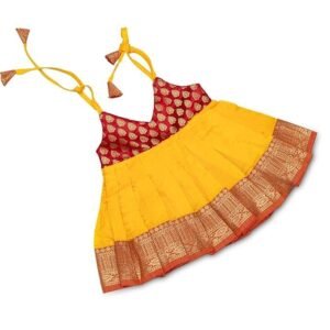 Picksparrow Newborn Baby Girl Silk Frock/Diwali Dress/Ethnicwear/Festive Indianwear(Silk -Cotton Brocade)
