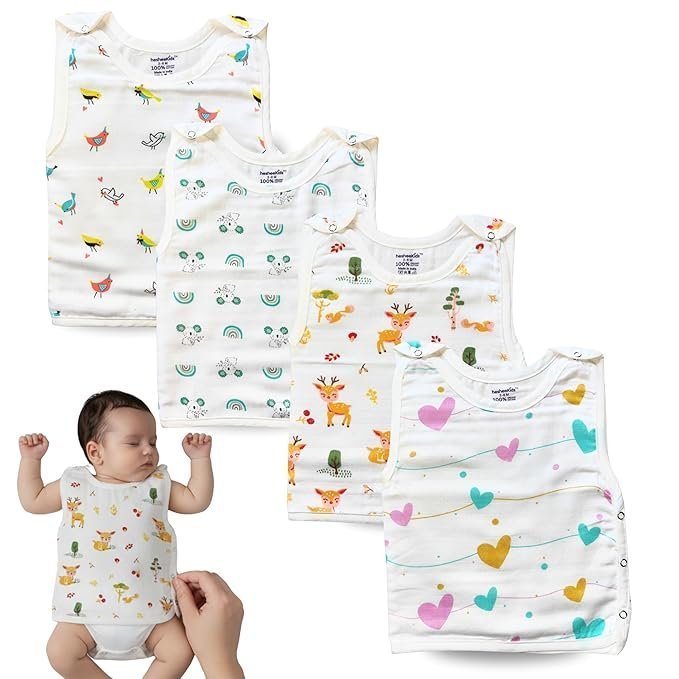 100% Organic Cotton Newborn Baby Jablas | Pack of 4 Unisex Muslin Book-Style Jablas | Soft, Breathable & Easy to Wear for Newborns | Double Layer Muslin + Cotton for Gentle Skin