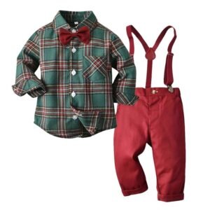 Toddler Dress Suit Baby Boys Gentleman Clothes Sets Bow Ties Shirts + Suspenders Pants Outfits