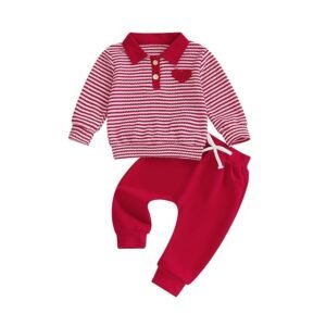 VISGOGO Baby Boy Clothes Toddler Fall Winter Outfit Sweater Toddler Boy Striped Clothes 6 12 18 Months 2 3T 4T Pant Set