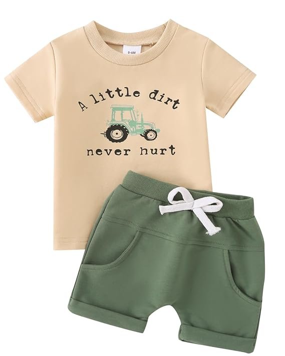 Yvowming 0-4T Toddler Baby Boy Clothes Kids Summer Truck Print T Shirt Short Set with Pockets