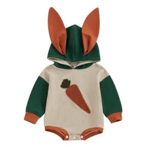 BemeyourBBs Newborn Baby Boy Girl Easter Outfit Bunny Ear Hoodie Romper Long Sleeve Jumpsuit Infant Spring Clothes
