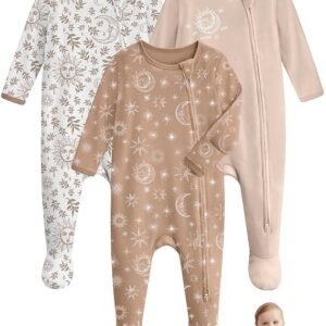 Unnivoll Baby Pajamas 100% Cotton Baby Sleepers for Newborn 0-3 3-6 6-9 Months 3Pcs Footie Pajamas Baby Boys Girls Clothes