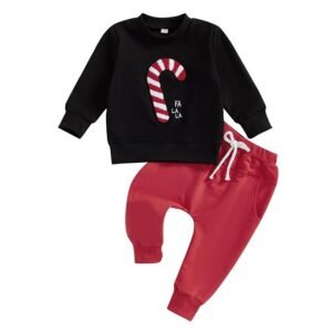 Toddler Baby Boy Girl Christmas Outfits Print Long Sleeve Tops Jogger Pants Sets Infant Xmas Fall Winter Clothes